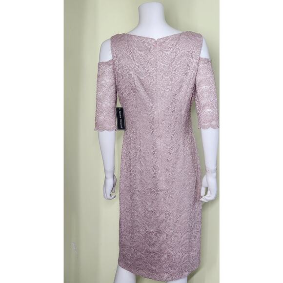 Jessica Howard Lace Sequin Dress Cold Size 12 Pink Beaded Sheath Classic Luxe - Picture 5 of 12